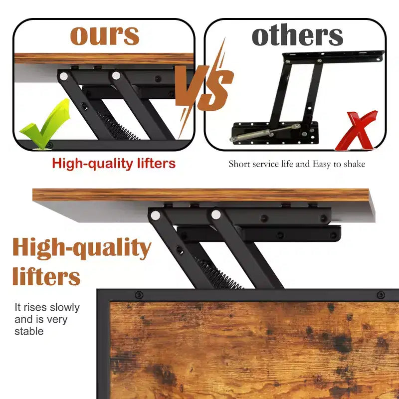 Farmhouse Lift Top Coffee Table – Hidden Storage, 3 Shelves & Adjustable Height