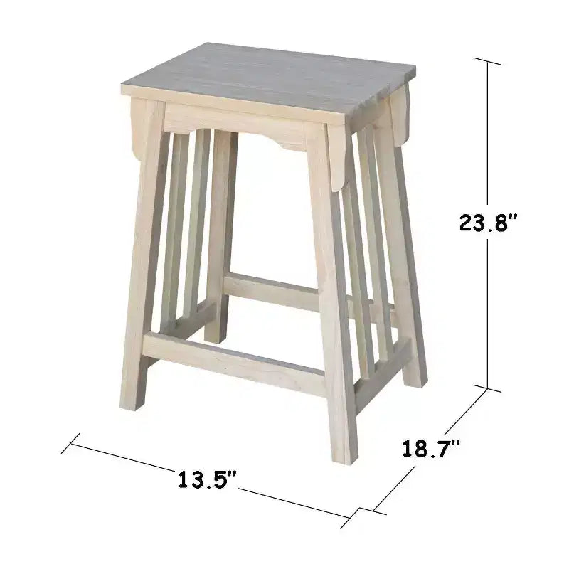 24" Mission Counter Height Barstool Unfinished – Solid Parawood, High Back