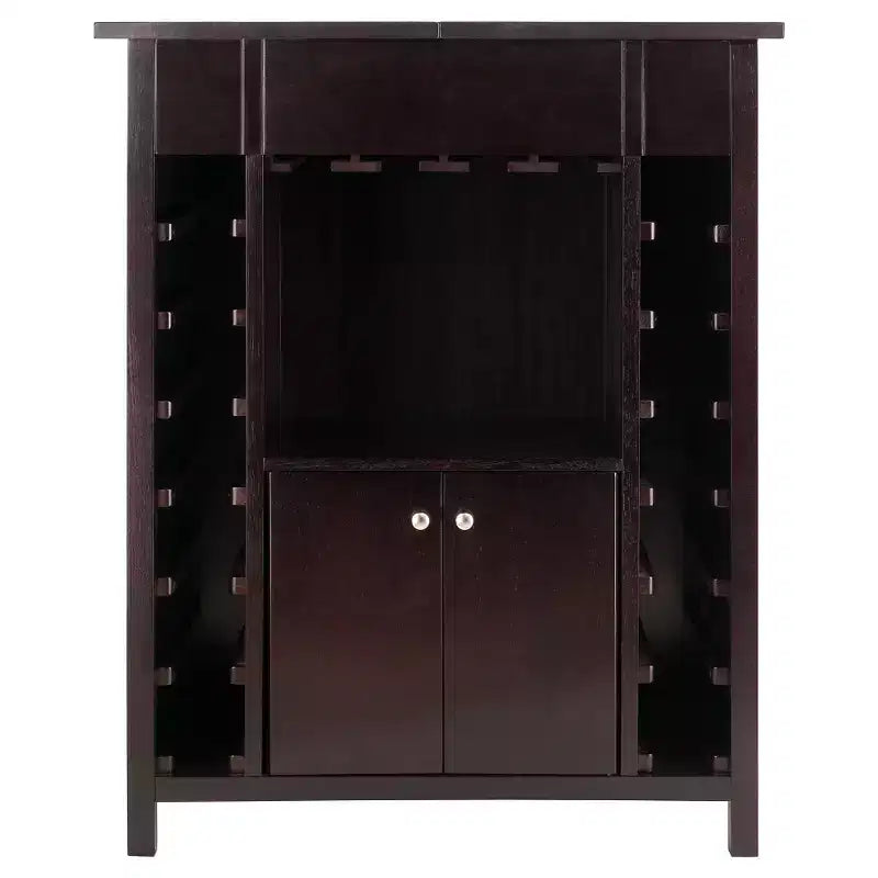 Yukon Wine Cabinet – Espresso Hardwood, 14-Bottle Rack & Stemware Holder
