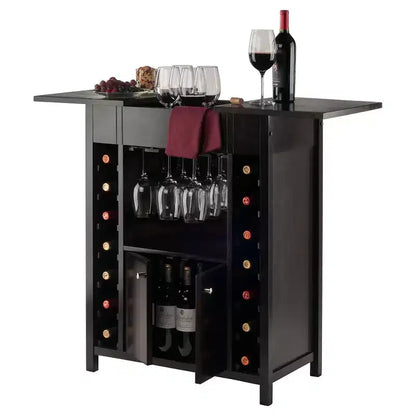 Yukon Wine Cabinet – Espresso Hardwood, 14-Bottle Rack & Stemware Holder