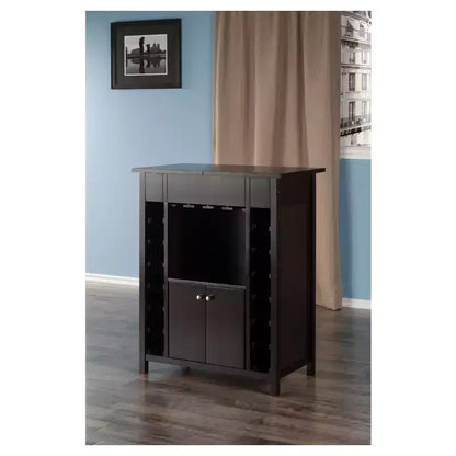 Yukon Wine Cabinet – Espresso Hardwood, 14-Bottle Rack & Stemware Holder