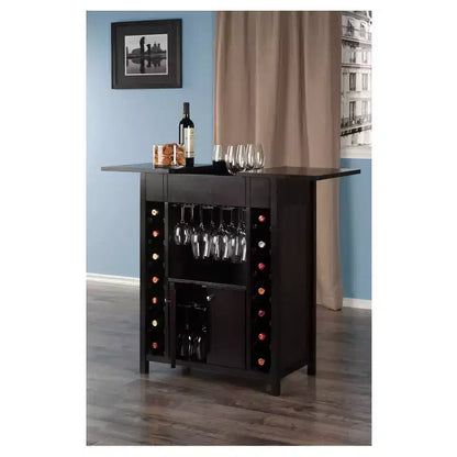 Yukon Wine Cabinet – Espresso Hardwood, 14-Bottle Rack & Stemware Holder