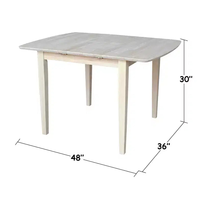 36" Extendable Dining Table Unfinished – Butterfly Leaf, Shaker Legs, Seats 6