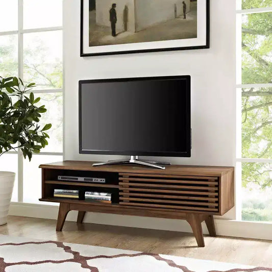 Render Mid-Century TV Stand 48" – Walnut Grain, Sliding Doors, for TVs up to 55"