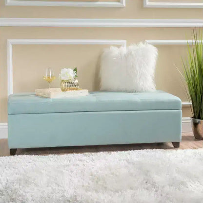 London Fabric Storage Ottoman Bench Light Blue – Tufted Lid, 50.75"W