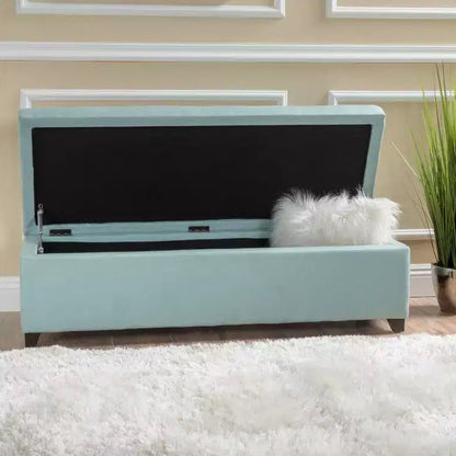 London Fabric Storage Ottoman Bench Light Blue – Tufted Lid, 50.75"W