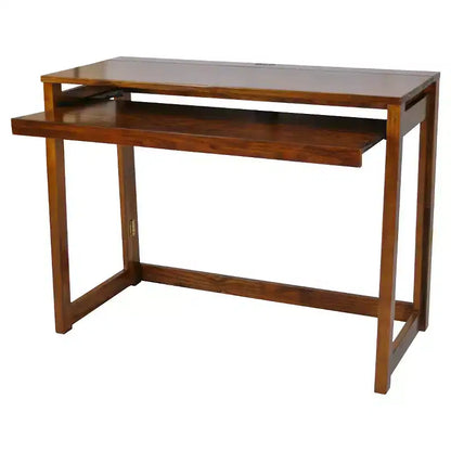 Folding Computer Desk with 4-Port USB Charging Station – Walnut, Slide-Out Shelf