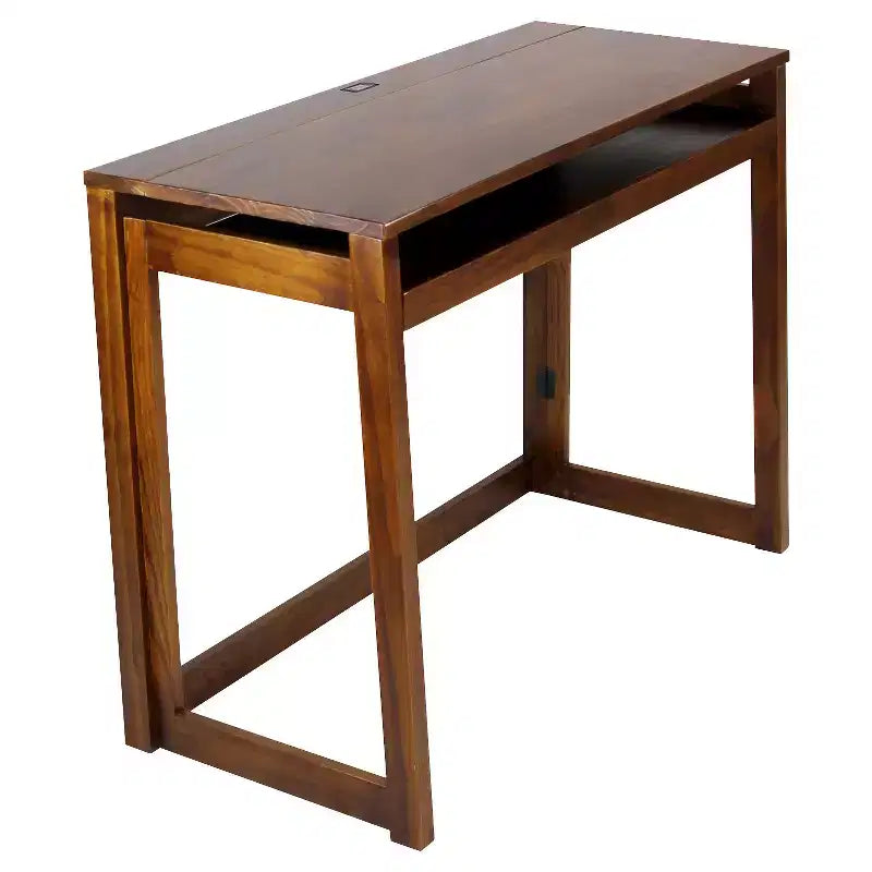 Folding Computer Desk with 4-Port USB Charging Station – Walnut, Slide-Out Shelf