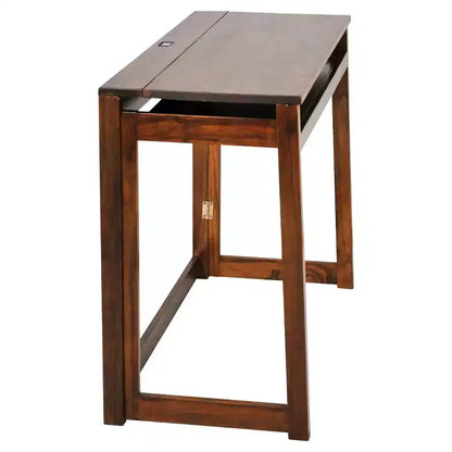 Folding Computer Desk with 4-Port USB Charging Station – Walnut, Slide-Out Shelf