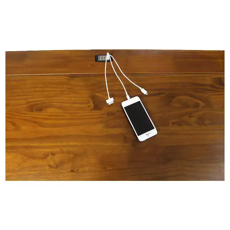 Folding Computer Desk with 4-Port USB Charging Station – Walnut, Slide-Out Shelf