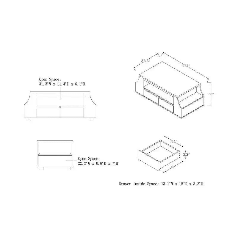 Carmona Multi-Storage Coffee Table Walnut – Curved Panels, Hidden Drawers, Side Shelves
