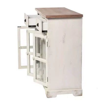 Shabby Chic Window Pane Cabinet Antique White/Natural – 3 Doors, 2 Drawers