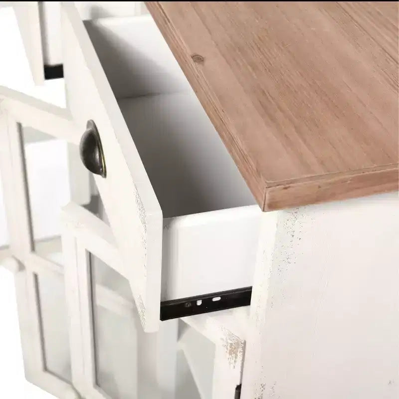 Shabby Chic Window Pane Cabinet Antique White/Natural – 3 Doors, 2 Drawers