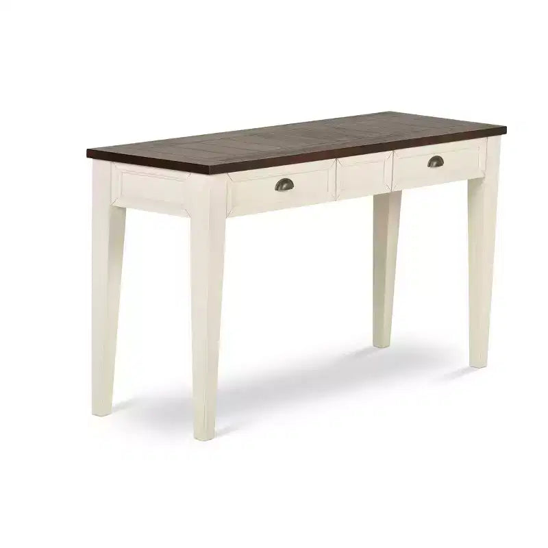 Farmhouse Cayla Sofa Table Dark Oak/White – Hardwood, Mango Veneer, Storage Drawers