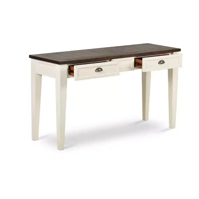 Farmhouse Cayla Sofa Table Dark Oak/White – Hardwood, Mango Veneer, Storage Drawers