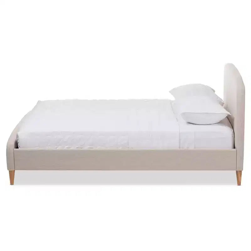 Mia Mid-Century Fabric Platform Bed Full Light Beige – No Box Spring Needed