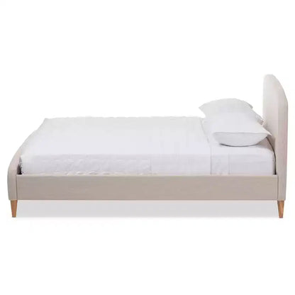 Mia Mid-Century Fabric Platform Bed Full Light Beige – No Box Spring Needed