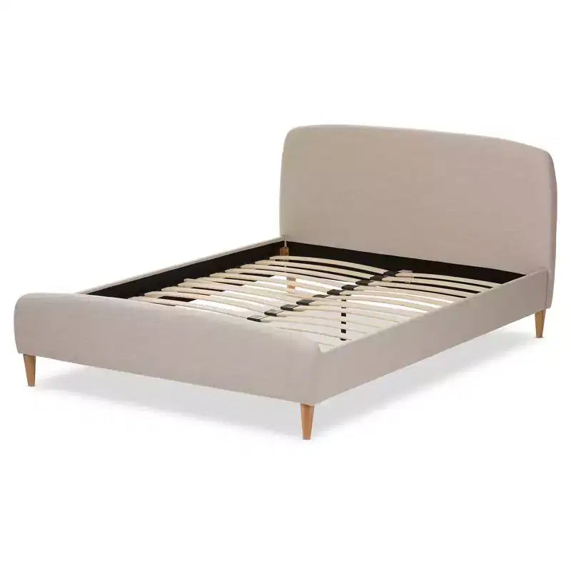 Mia Mid-Century Fabric Platform Bed Full Light Beige – No Box Spring Needed