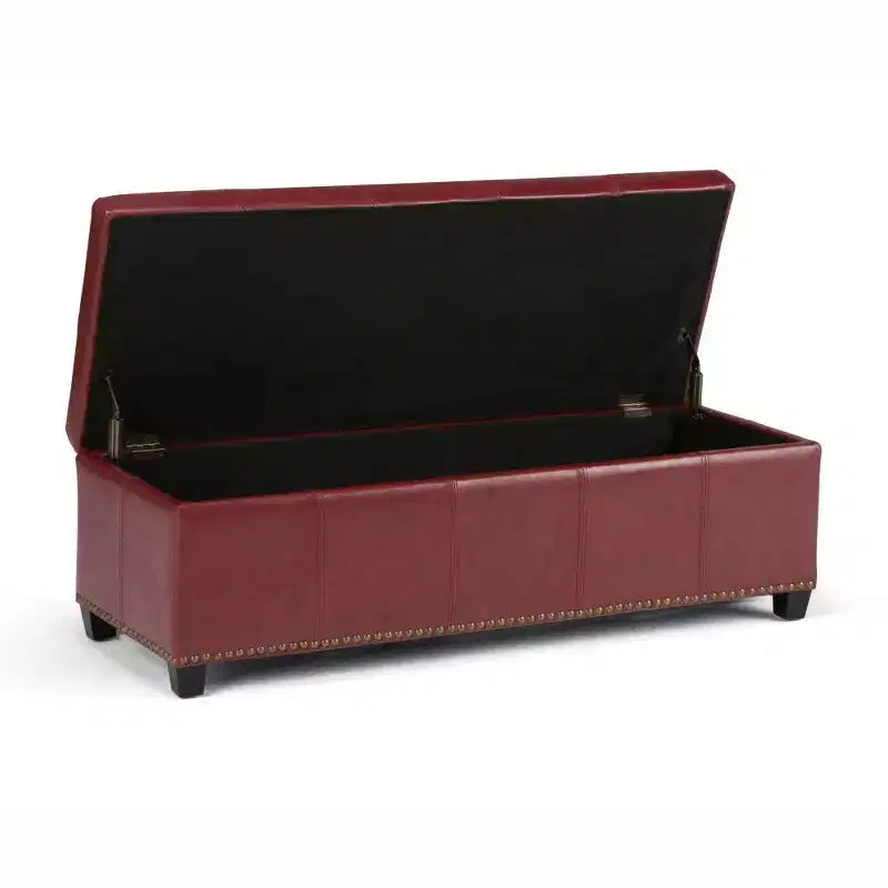 Stanford 48" Storage Ottoman – Faux Leather, Nailhead Trim & Lift-Top