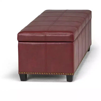 Stanford 48" Storage Ottoman – Faux Leather, Nailhead Trim & Lift-Top