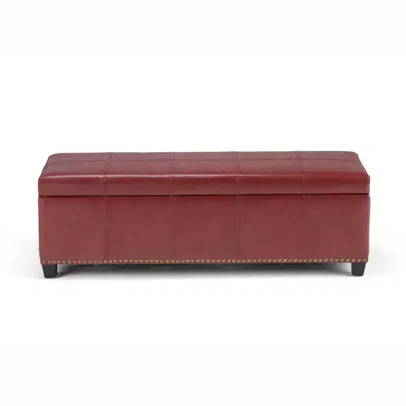 Stanford 48" Storage Ottoman – Faux Leather, Nailhead Trim & Lift-Top