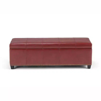 Stanford 48" Storage Ottoman – Faux Leather, Nailhead Trim & Lift-Top