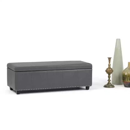 Stanford 48" Storage Ottoman – Faux Leather, Nailhead Trim & Lift-Top