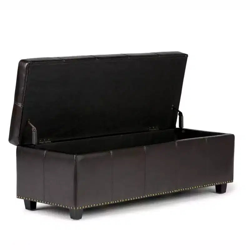 Stanford 48" Storage Ottoman – Faux Leather, Nailhead Trim & Lift-Top
