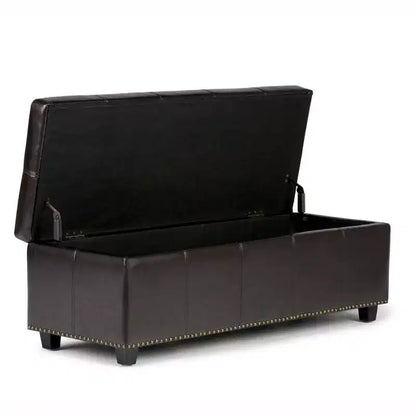 Stanford 48" Storage Ottoman – Faux Leather, Nailhead Trim & Lift-Top