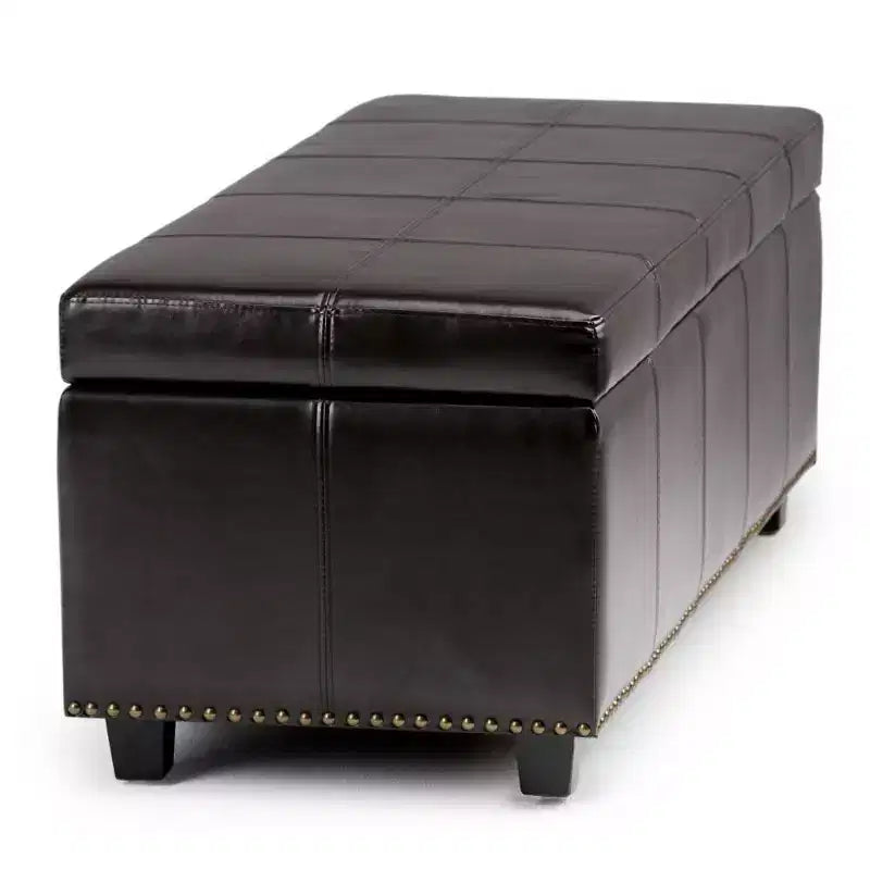 Stanford 48" Storage Ottoman – Faux Leather, Nailhead Trim & Lift-Top