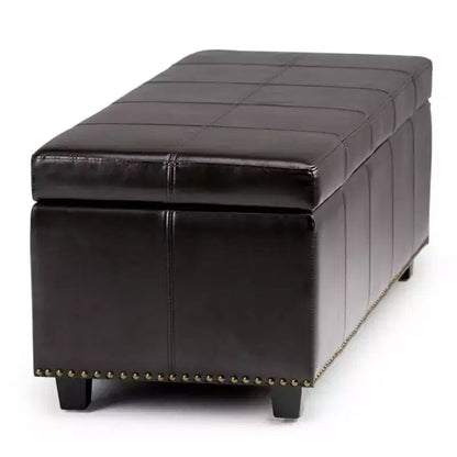 Stanford 48" Storage Ottoman – Faux Leather, Nailhead Trim & Lift-Top