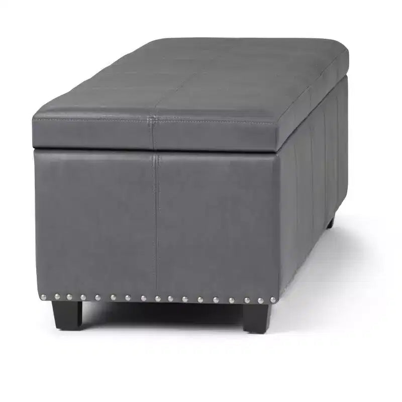 Stanford 48" Storage Ottoman – Faux Leather, Nailhead Trim & Lift-Top