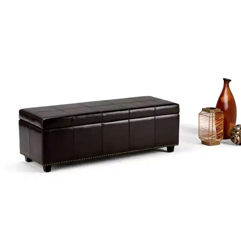 Stanford 48" Storage Ottoman – Faux Leather, Nailhead Trim & Lift-Top