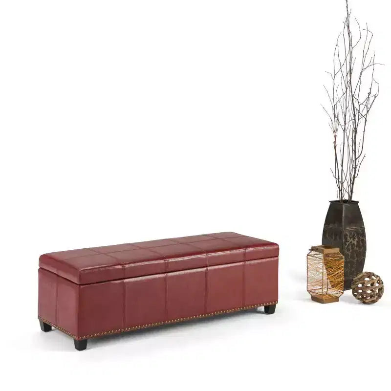 Stanford 48" Storage Ottoman – Faux Leather, Nailhead Trim & Lift-Top