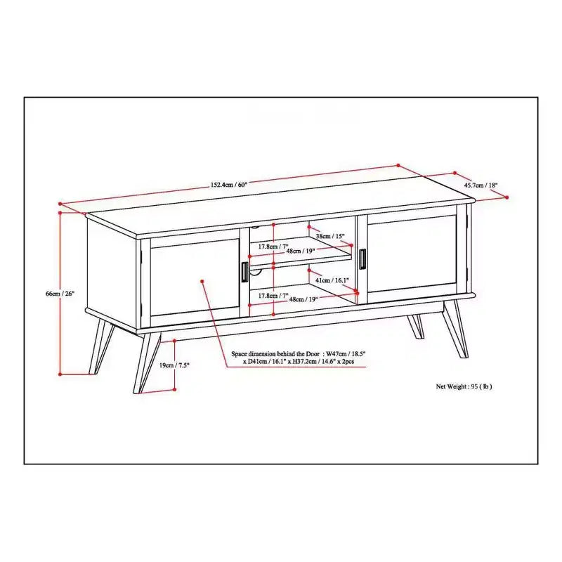 Tierney Mid-Century TV Stand for TVs up to 66" – Solid Rubberwood, Teak Brown