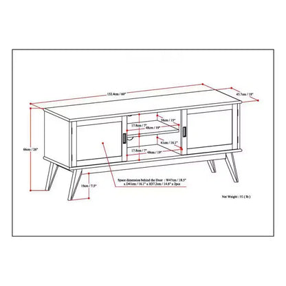 Tierney Mid-Century TV Stand for TVs up to 66" – Solid Rubberwood, Teak Brown