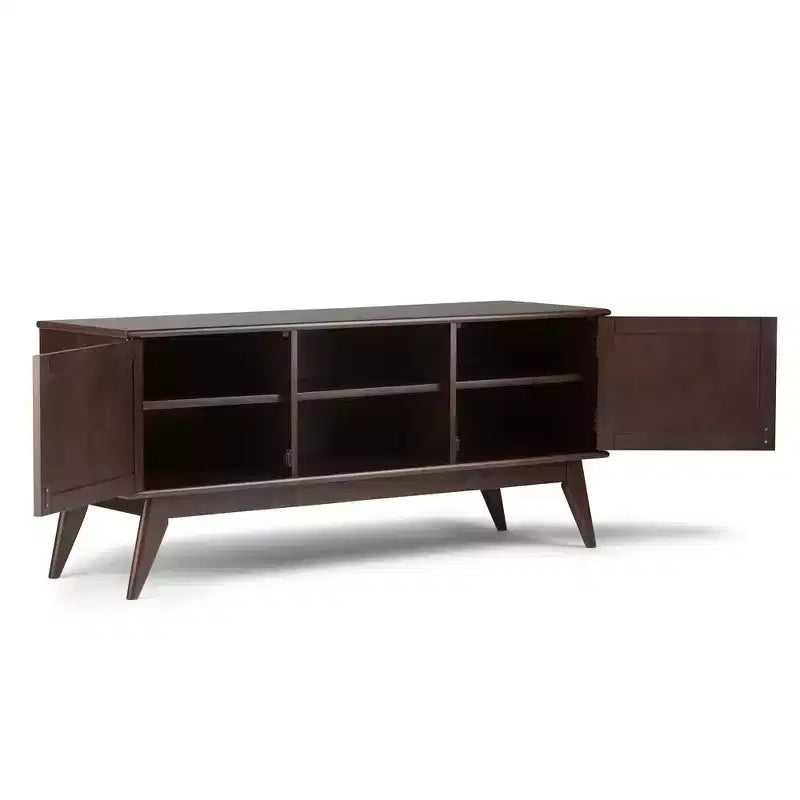 Tierney Mid-Century TV Stand for TVs up to 66" – Solid Rubberwood, Teak Brown