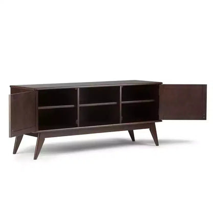 Tierney Mid-Century TV Stand for TVs up to 66" – Solid Rubberwood, Teak Brown