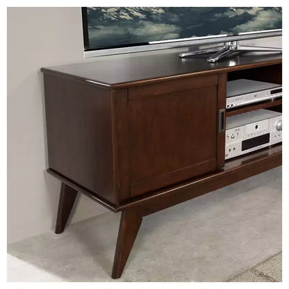 Tierney Mid-Century TV Stand for TVs up to 66" – Solid Rubberwood, Teak Brown