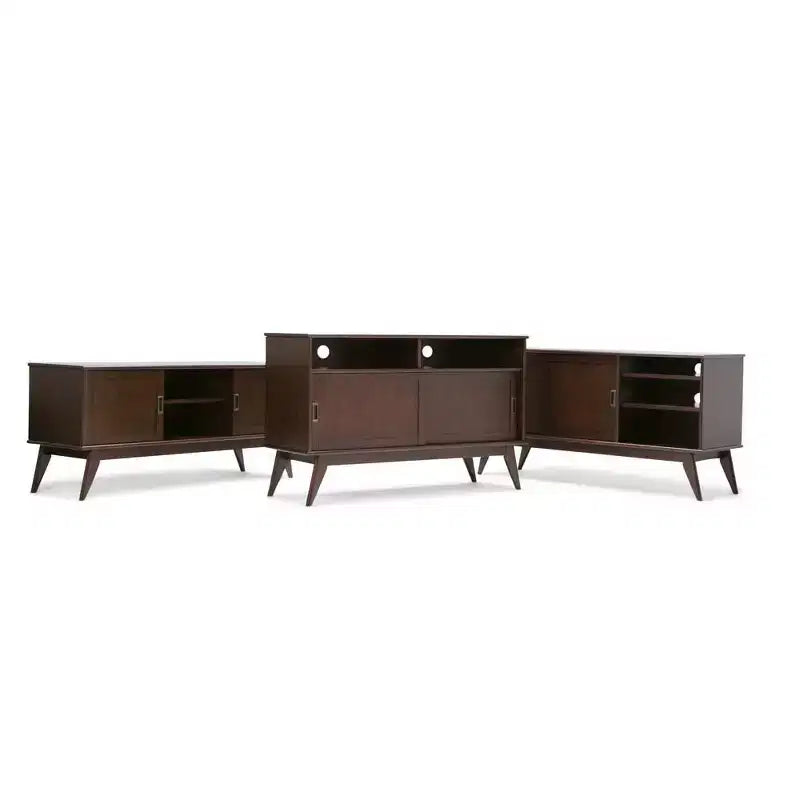 Tierney Mid-Century TV Stand for TVs up to 66" – Solid Rubberwood, Teak Brown