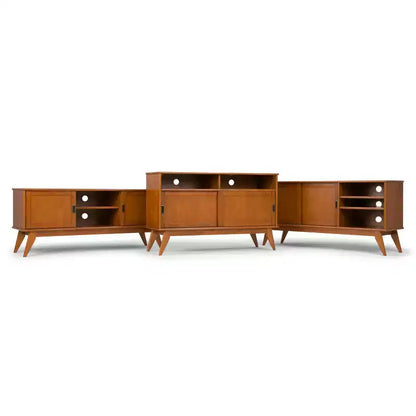 Tierney Mid-Century TV Stand for TVs up to 66" – Solid Rubberwood, Teak Brown