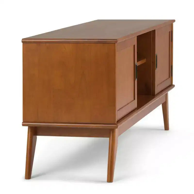 Tierney Mid-Century TV Stand for TVs up to 66" – Solid Rubberwood, Teak Brown