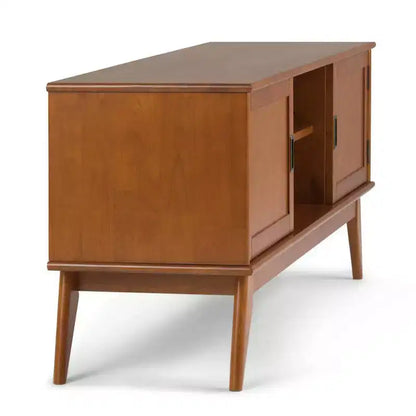 Tierney Mid-Century TV Stand for TVs up to 66" – Solid Rubberwood, Teak Brown