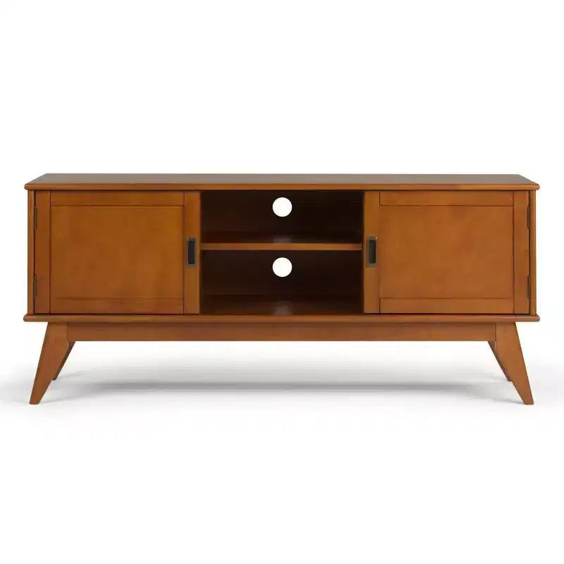 Tierney Mid-Century TV Stand for TVs up to 66" – Solid Rubberwood, Teak Brown