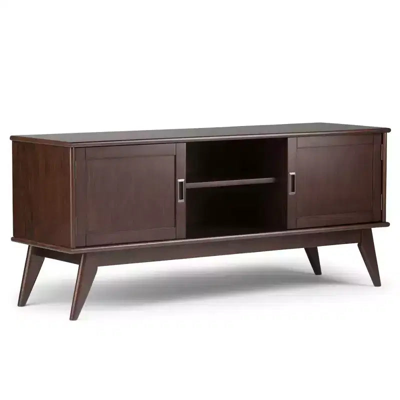 Tierney Mid-Century TV Stand for TVs up to 66" – Solid Rubberwood, Teak Brown